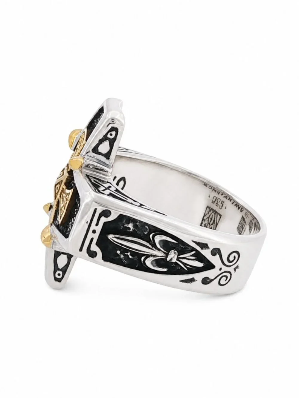 KONSTANTINO 925 Sterling Silver & 18K Gold Starvros Cross Ring Size 10